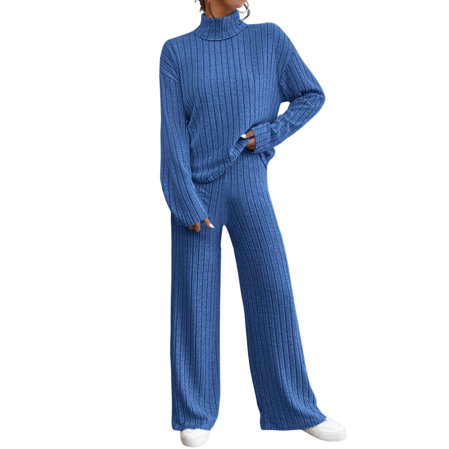 Leisure Turtleneck Knitting Long-sleeve Sweater Loose Trousers Two-piece Set