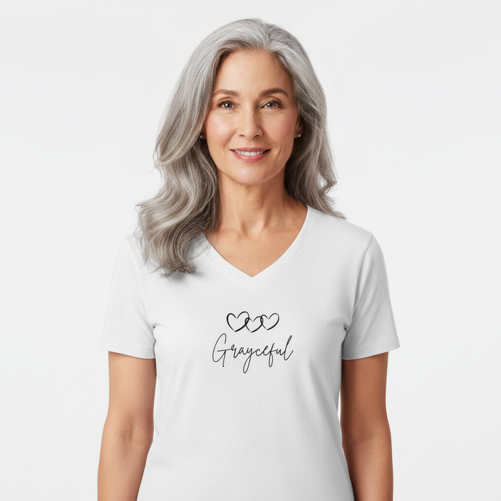 Grayceful 3 hearts Ladies' V-Neck T-Shirt