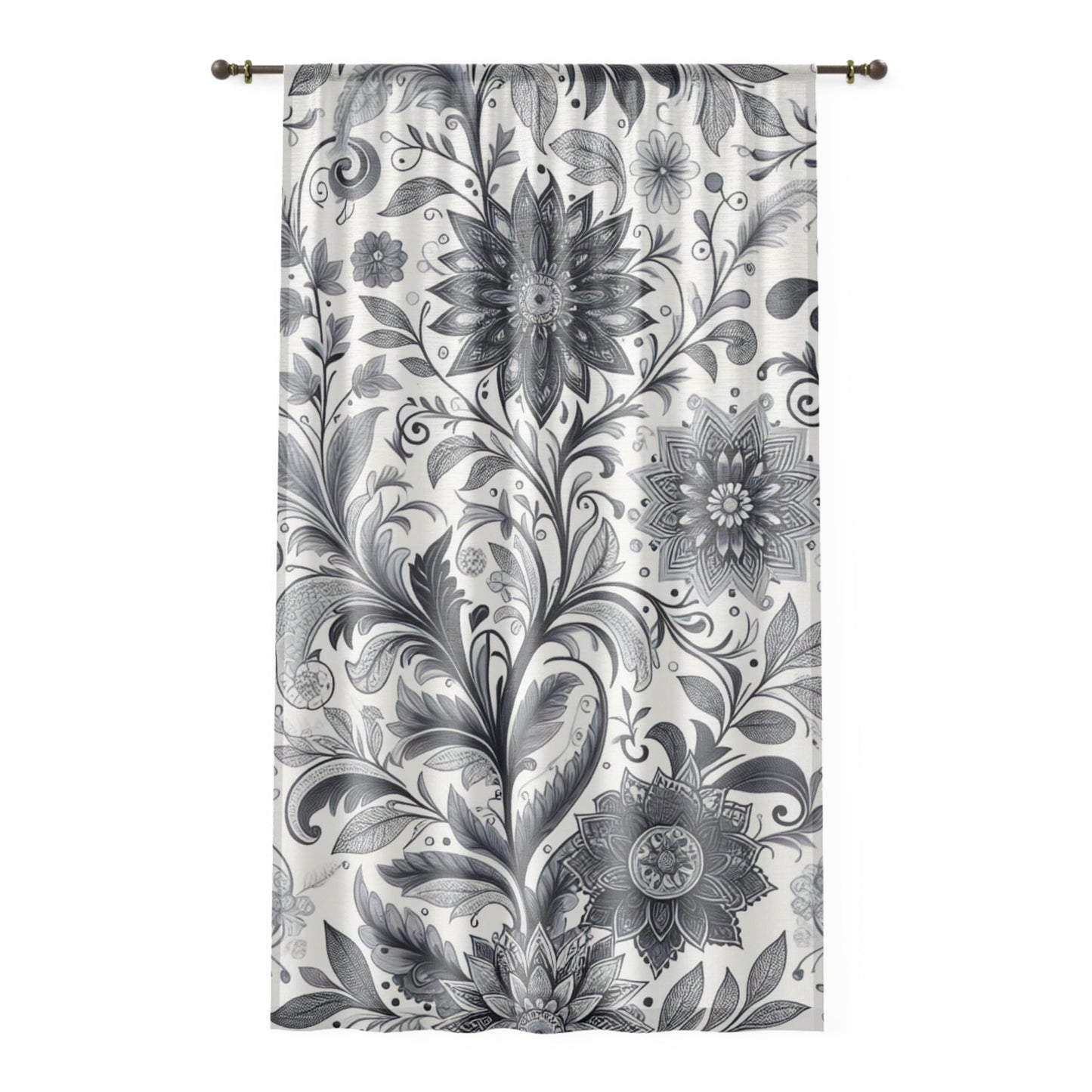 Elegant Floral Window Curtain, Black and White Decor, Home Accessories, Living Room Drapes, Bedroom Curtains, Modern and Chic
