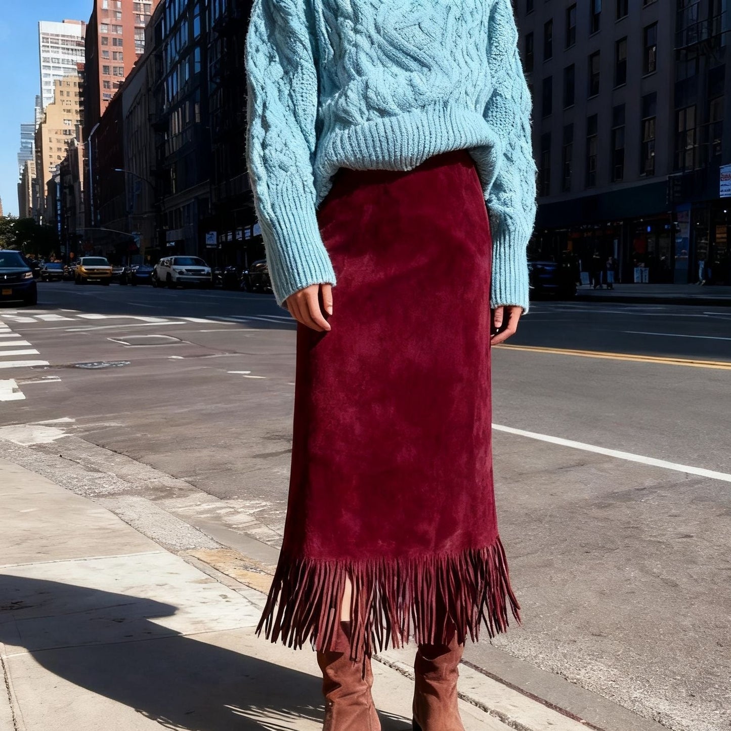 Women's Fashionable Elegant Long Suede Skirt Comfortable Slim Fit
