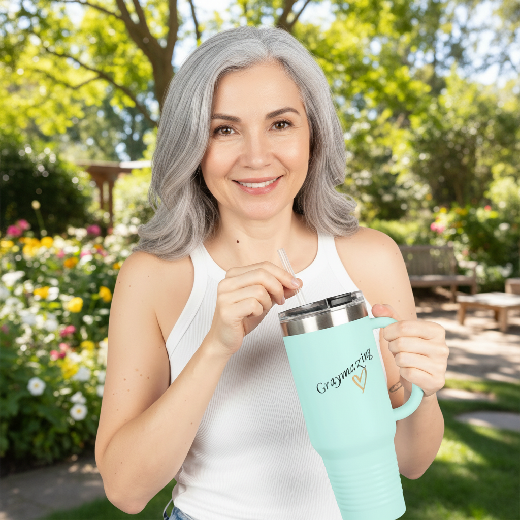 Graymazing Insulated Travel Mug - 40oz Coffee Cup with Handle & Straw - Perfect for On-the-Go and Outdoor Adventures