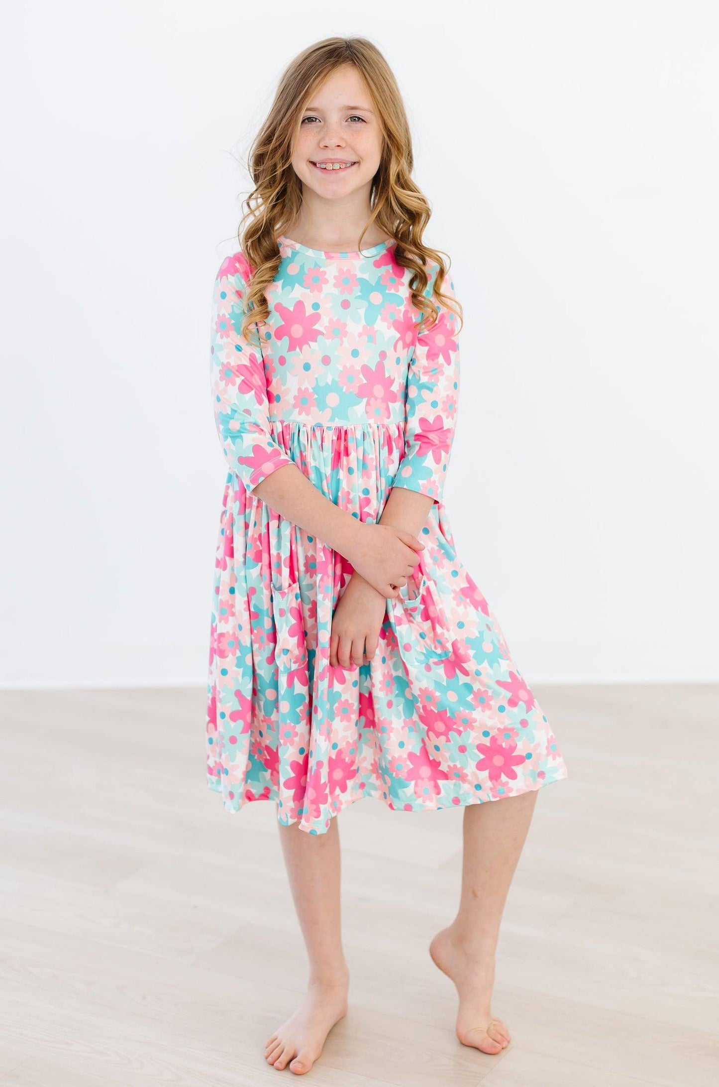 SALE Petal Perfection 3/4 Sleeve Pocket Twirl Dress