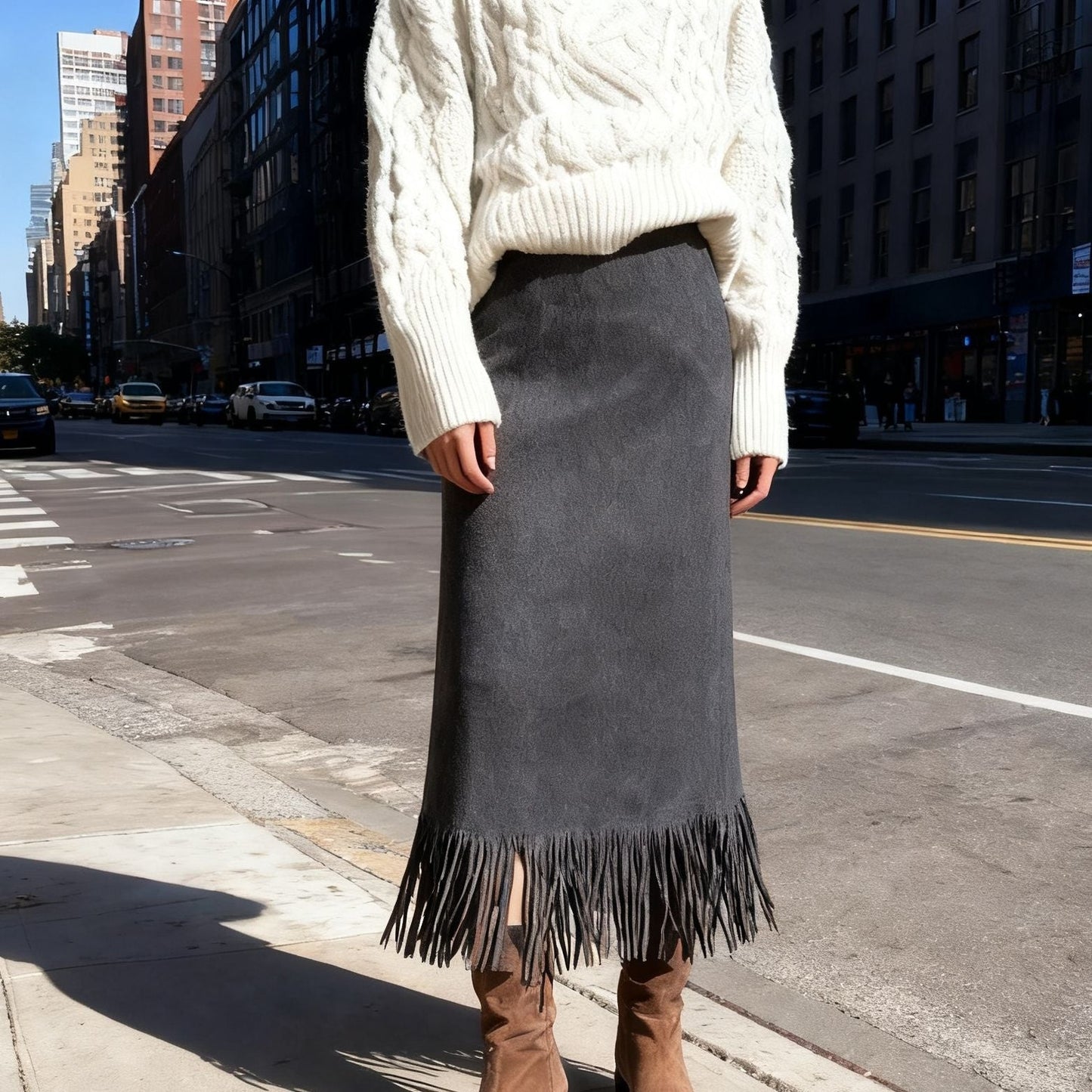Women's Fashionable Elegant Long Suede Skirt Comfortable Slim Fit